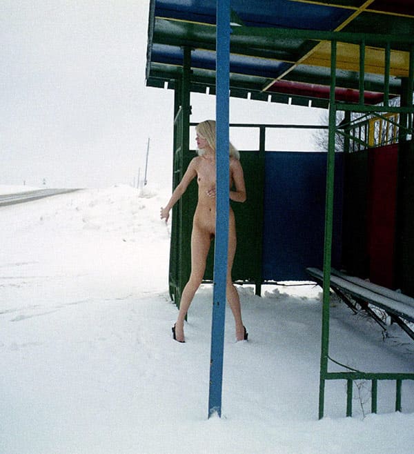 Голая девушка из 90х на зимней трассе 11 фото